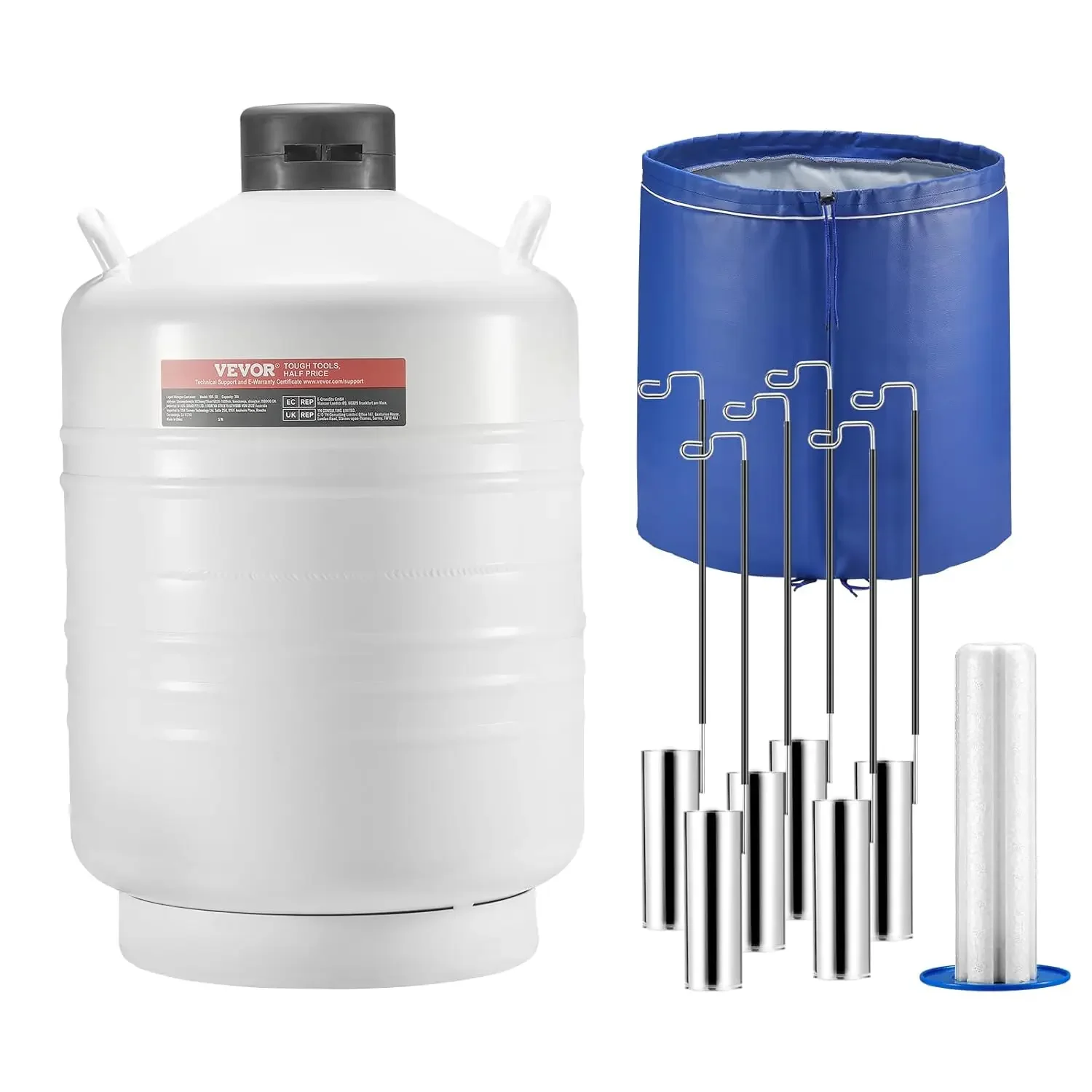 Liquid Nitrogen Tank, 30 L Aluminum Alloy Liquid Nitrogen Container, LN2 Tank Dewar with 6 Canisters and Carry Bag