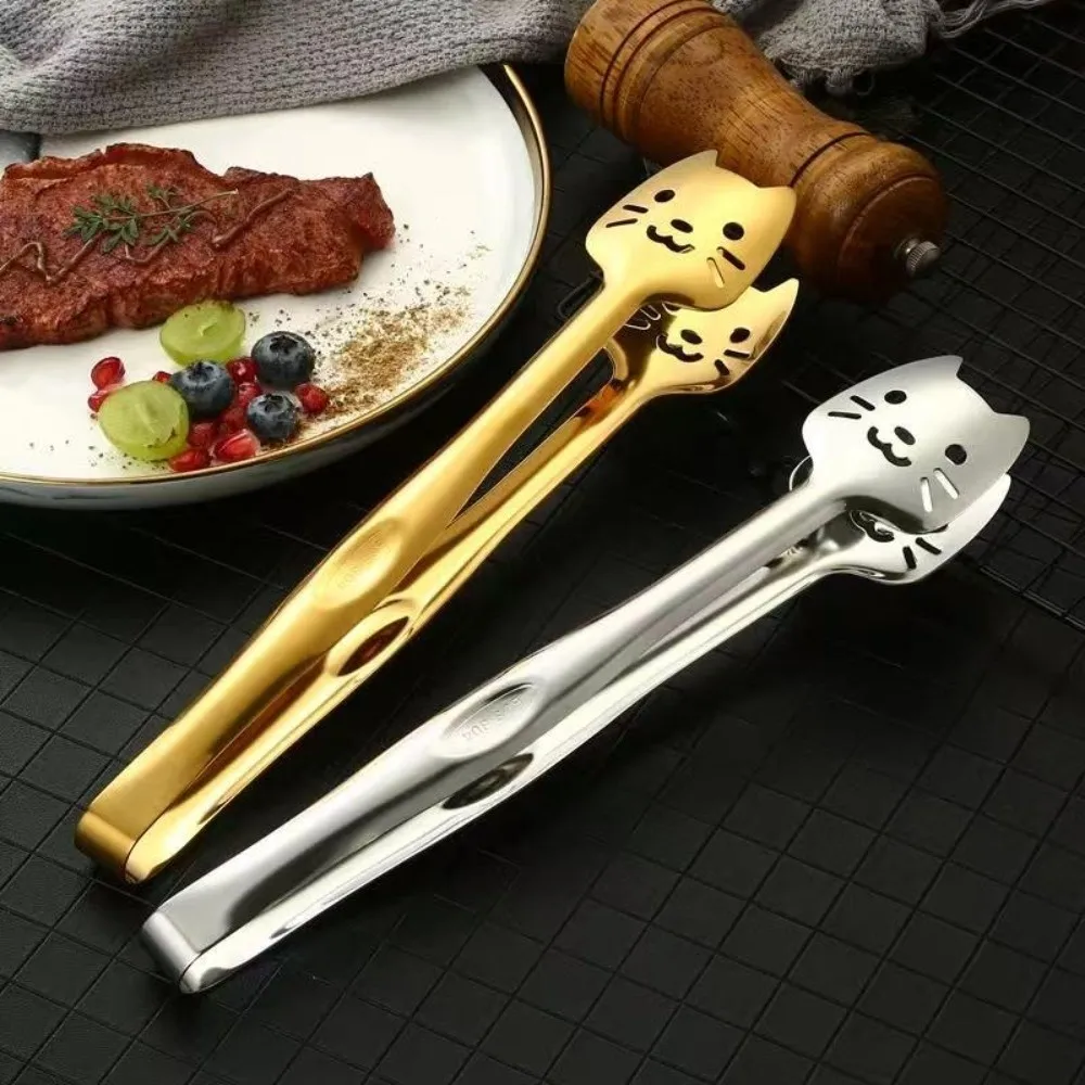 Pinza Multifuncional para Barbacoa de Grado Alimenticio, Antideslizante, de Acero Inoxidable 304, con Mango Largo, Dorada, para Cubos de Hielo y Cocina