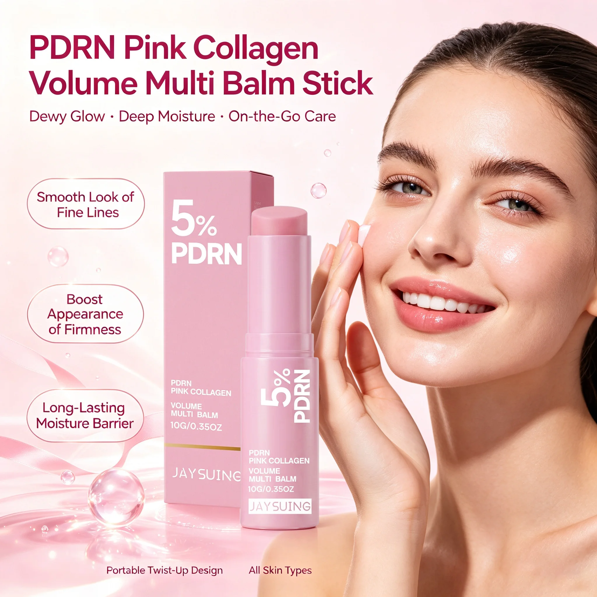 PDRN Pink Collagen Multi Balm Stick K-Beauty Hydrating Balm for Face Neck Eyes Lips Smooth Fine Lines Glow & Firming Care