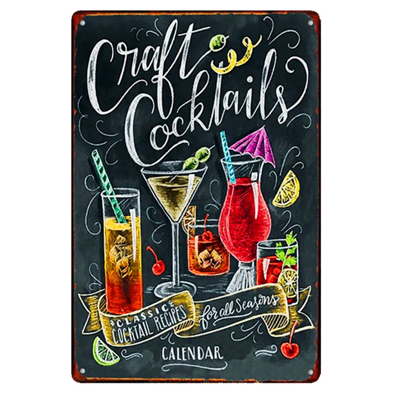 Vintage metalen blikken borden, cacao zoete thee tijd, koken muur kunst, schilderen, bar, pub, café, keuken decor, cocktail retro plaque