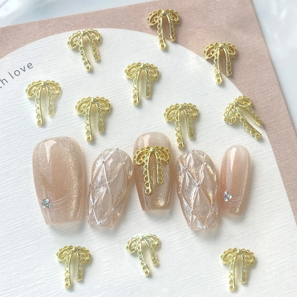 10pcs Sweet Lace Bow Nail Charms Gold Silver Metal Bowknot Butterfly Nail Art Decorations  Nail Art Rhinestones Decorations DIY