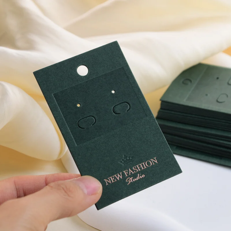 New Arrival Earrings Display Card Dark Green Cardboard Debossing and Gold foil Storage Cards and Personalizing Free Design