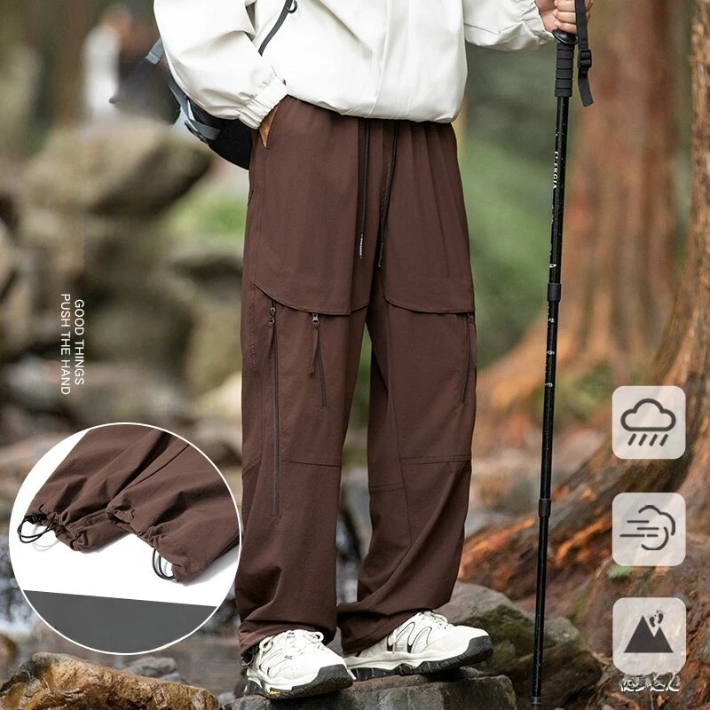 

Elastic Waist Windproof Work Pants Men - Water-Resistant Cuff Trousers Outdoor Hiking (Multi-Color) Unisex
