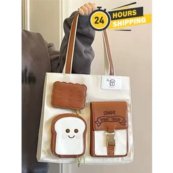 Women's Tote Cute Cartoon Toast Shoulder Bag Kawaii Large Capacity Messenger Bag Casual Tote Lady Handbag Shopping Crossbody Bag