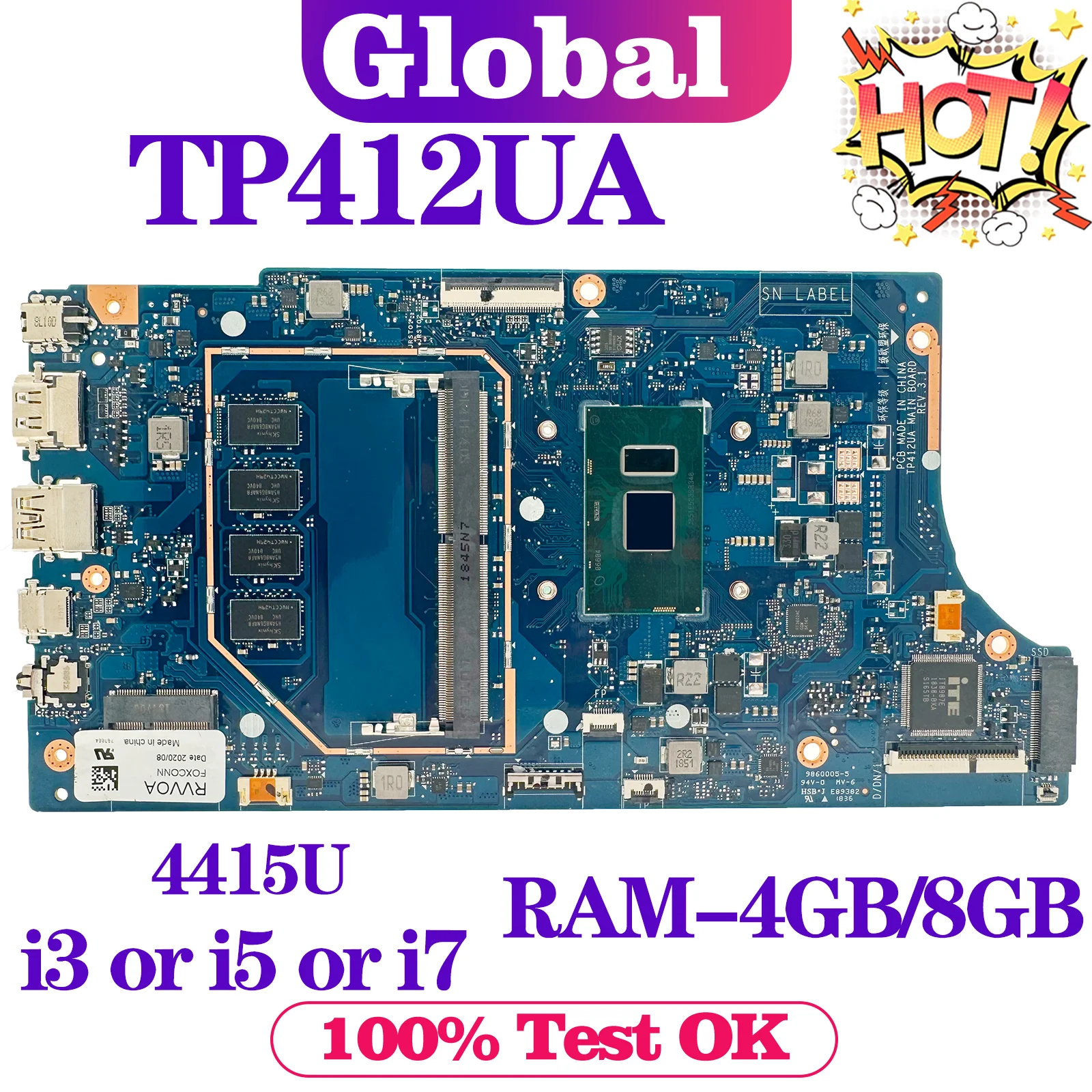 

KEFU TP412UA Mainboard For ASUS Vivobook Flip 14 TP412UAF TP412U Laptop Motherboard 4415U i3 i5 i7 7th/8th Gen 4GB/8GB-RAM