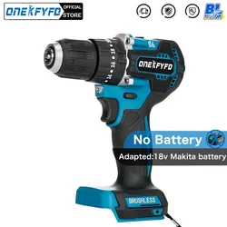 Brushless Cordless Electric Impact Drill Hammer, 3 em 1, 10mm, 20 + 2 Torque, Ferramentas Chave de Fenda Elétrica, Makita 18V, Sem Bateria