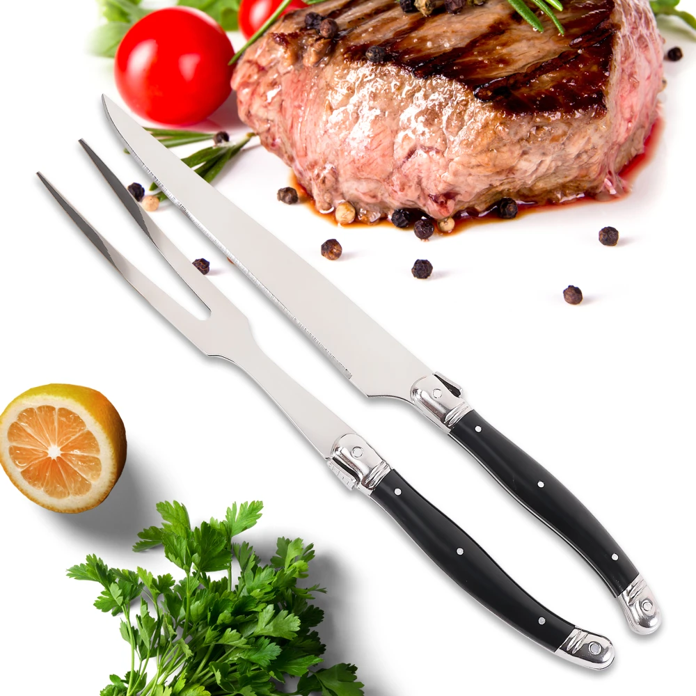 Jaswehome Outdoor Barbecue Knife Fork Japanese Teppanyaki Serving Tools Stainless Steel Turkey Knife Steak Roast Meat Knife