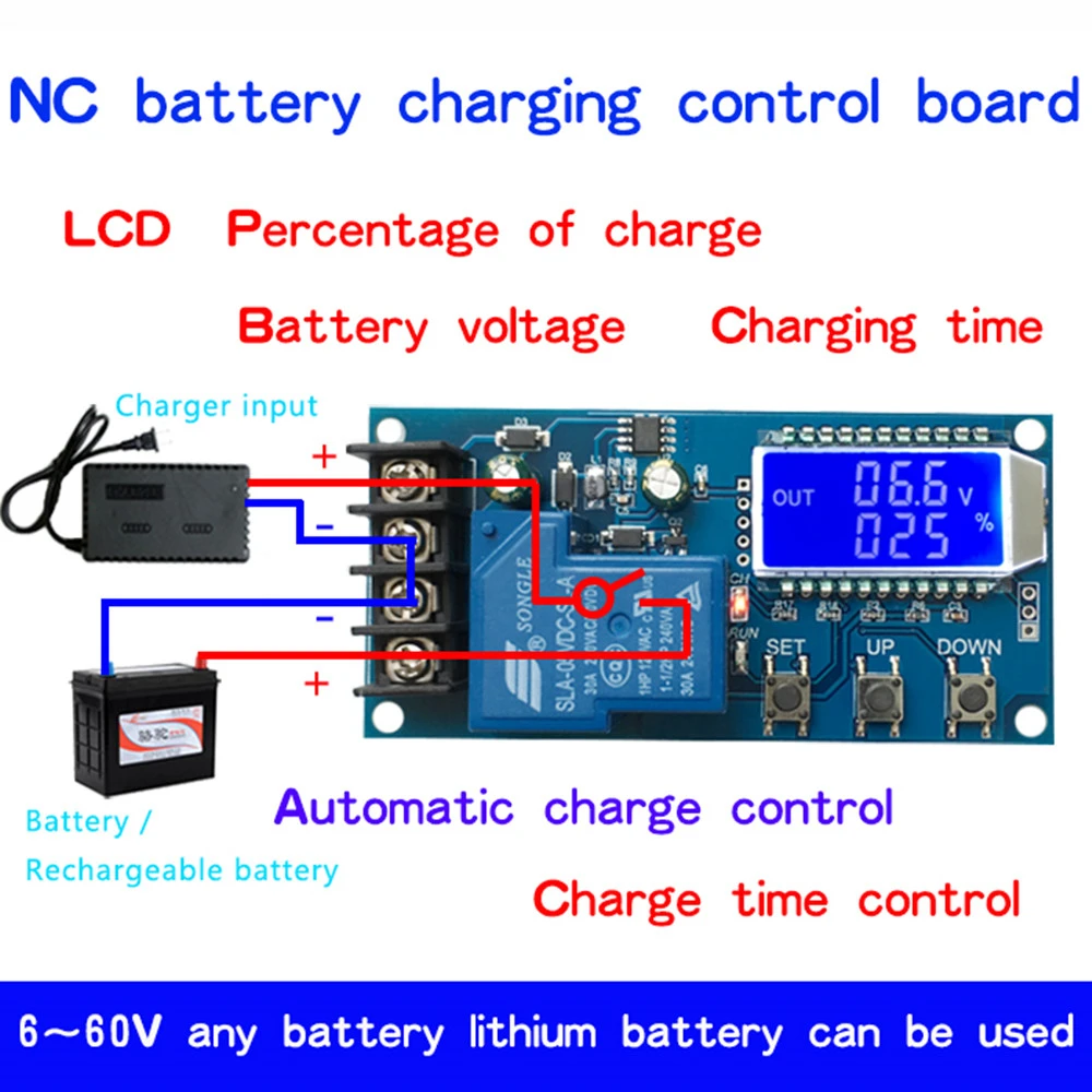 XY-L30A Storage Battery Charging Control Module Protection Board Charger Time Switch LCD Display DC 6-60v 30A