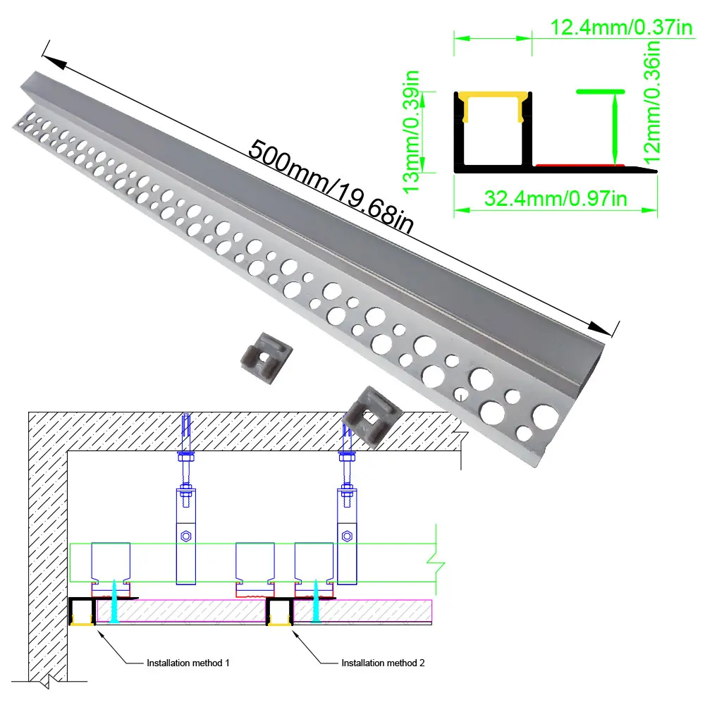 32x13mm (2 sztuki) 0.5 rzeźbić swoją przestrzeń z aluminiowymi profil taśmy LED na sufitach