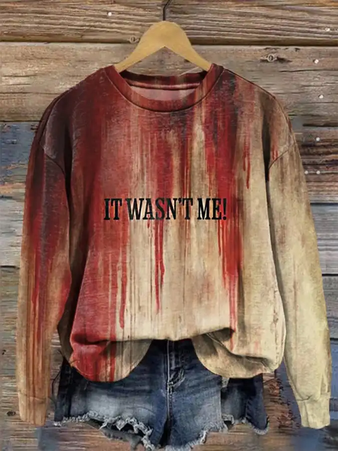 Women's Blood I'm Fine Halloween Print Crew Neck Sweatshirt