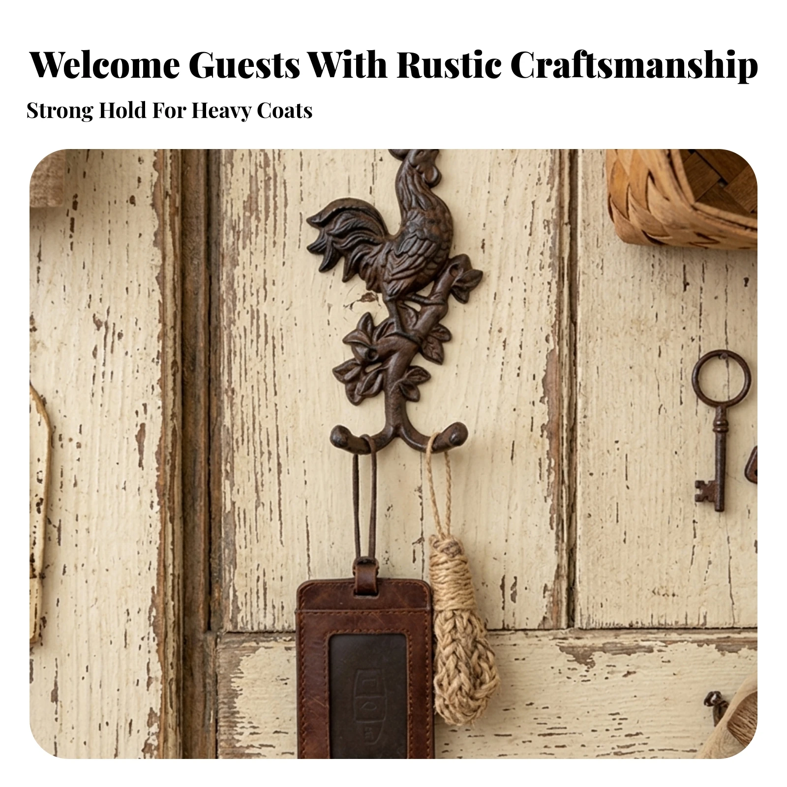 Cast Iron Hook with Chanticleer Motif Antique Chanticleer Wall Hook Hardware Country Heavy Duty for Kitchen, Entryway