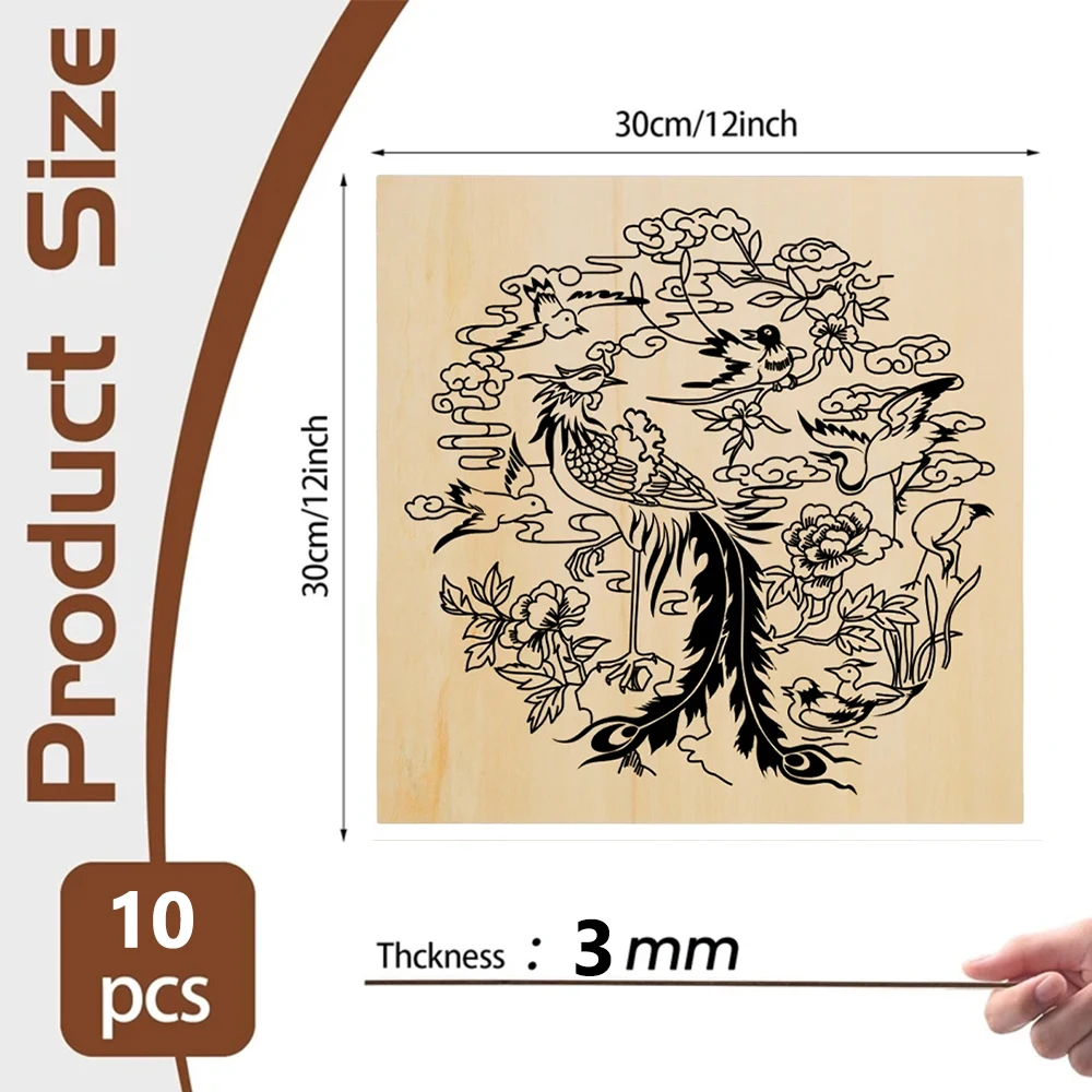 Contraplacado de Madeira Inacabada para Artesanato Corte e Gravação a Laser Projetos Escolares Faça Você Mesmo Pintura Fretwork Conjunto k mm 300×300 mm 10 Pcs