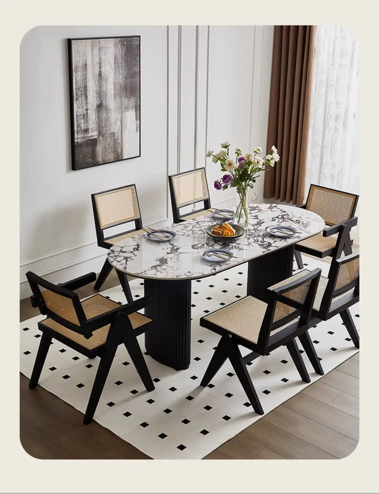 

TQH обеденный стол из французской каменной плиты, обеденный стол и стулья Bulgari Rock Plate в стиле ретро, домашний обеденный стол, прямоугольный