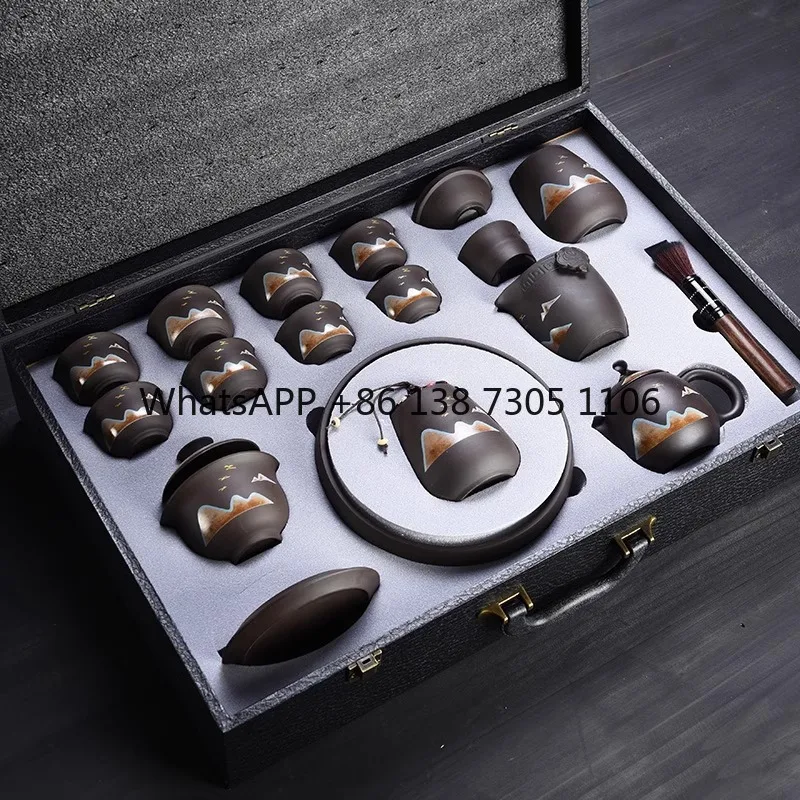 

Raw Purple Sand Tea Set Retro Chinese Teapot Tea Cup A complete set of light luxury high-end gift boxes for friends