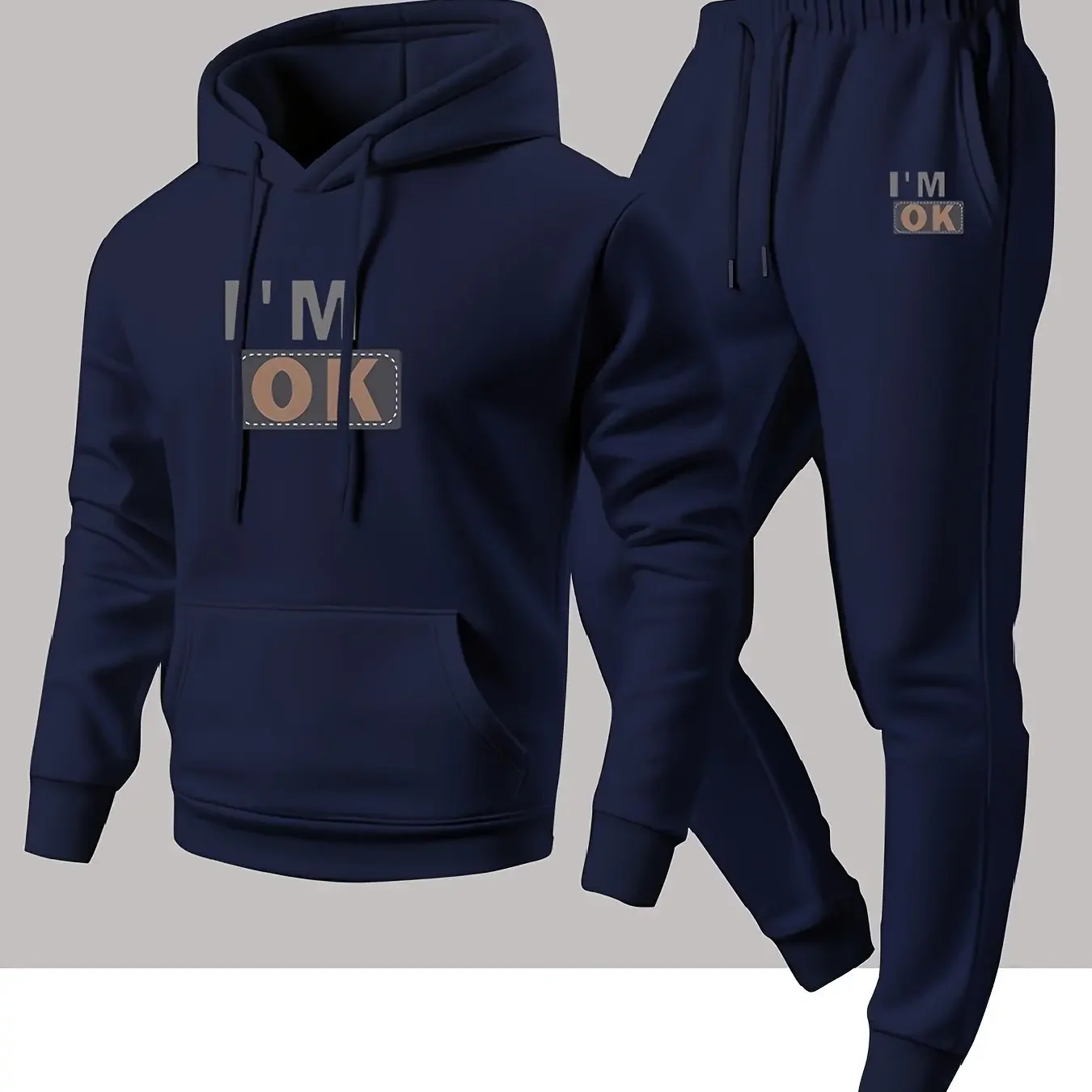 New autumn hoodie hooded set for men and women, I'm ok printed with drawstring and pocket for daily warmth and comfort as a gift view 3