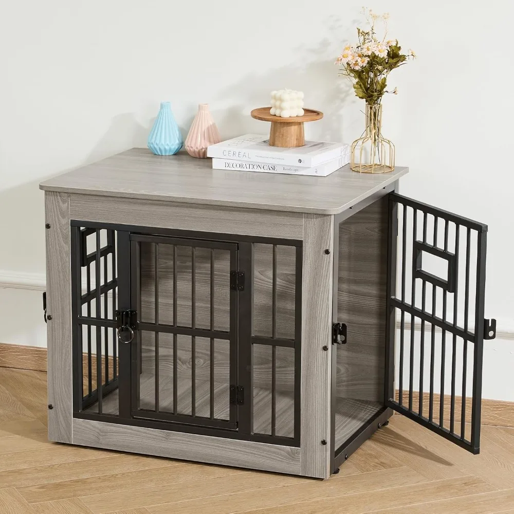 

Dog Crate Furniture for Small Dogs, 27.2 Inch Dog Kennel Indoor, Wooden Dog Cage End Table, Heavy Duty Crate, Rustic Grey