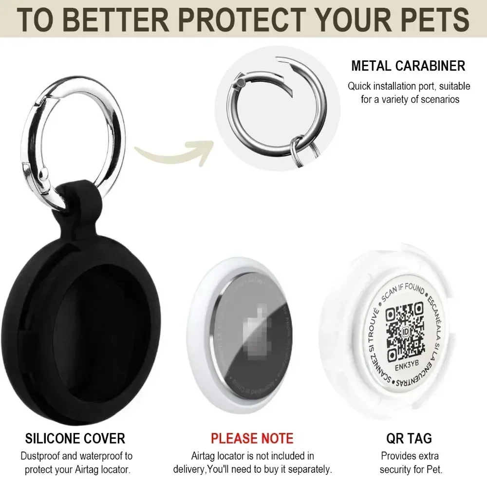 Dog Accessories Airtag Holder with Pet QR Smart Tags ,ID Tag for Dog Cat Waterproof Silicone , Anti-Lost Email Location Alert