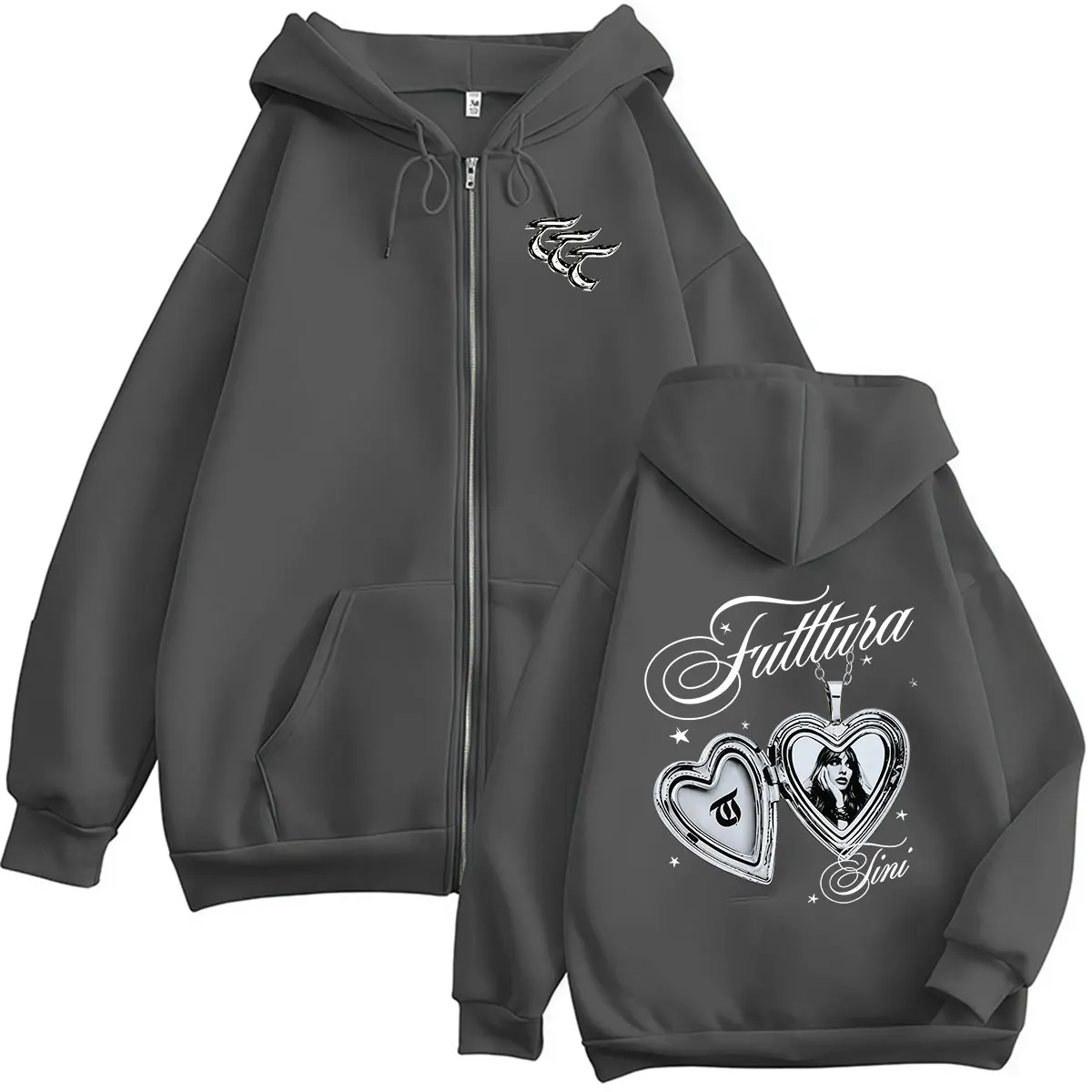 Tini Stoessel Futtura Album 2026 Reißverschluss-Hoodie für Herren und Damen, Fleece, langärmelig, Retro-Sweatshirt, lockere Kleidung, Pullover, Mäntel, Kapuzenpullover – Detail 5