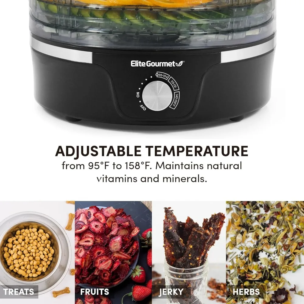 Gourmet EFD319 Food Dehydrator, 5 BPA-Free 11.4" Trays Adjustable Temperature Controls, Jerky, Herbs, Fruit, Veggies, Dried