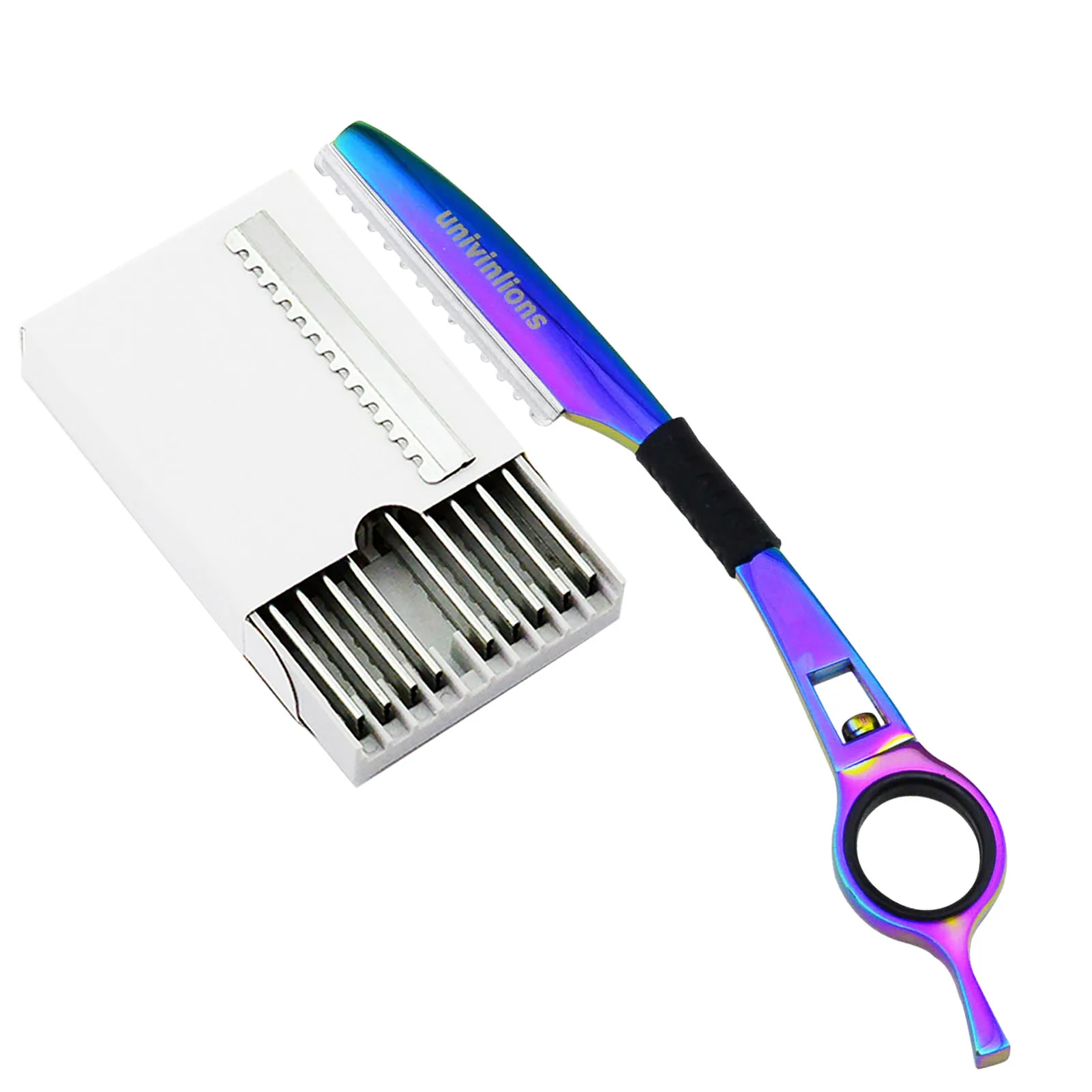 Univinlions Colorful Hair Thinning Razor+10 Blades Straight Barber Razor Hairdressing Cutter Haircut Knife Thinner Stick Razor