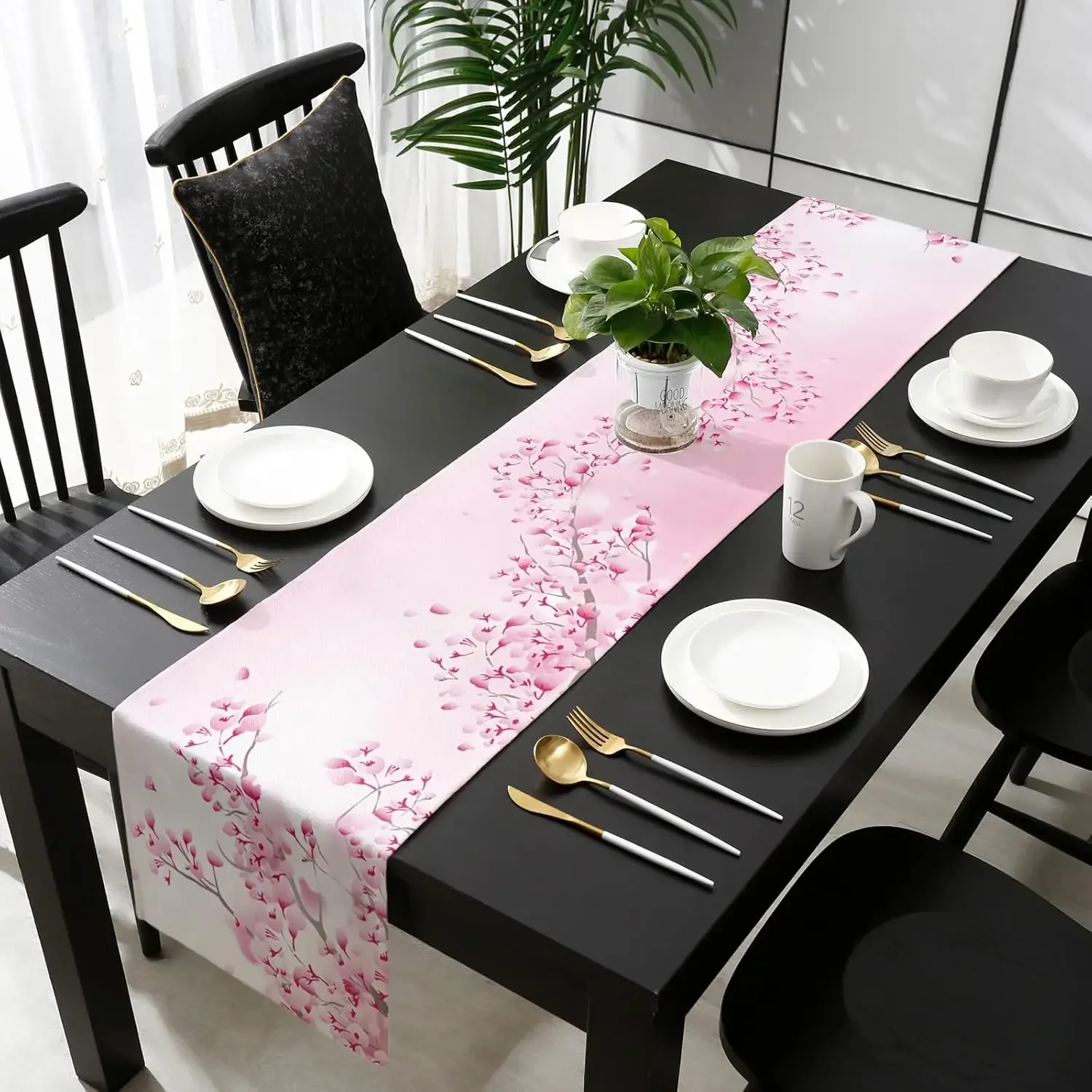 Spring Pink Cherry Blossom Linen Table Runner Wedding Party Decorstion Seasonal Summer Flowers Table Runners Dresser Scarf Decor