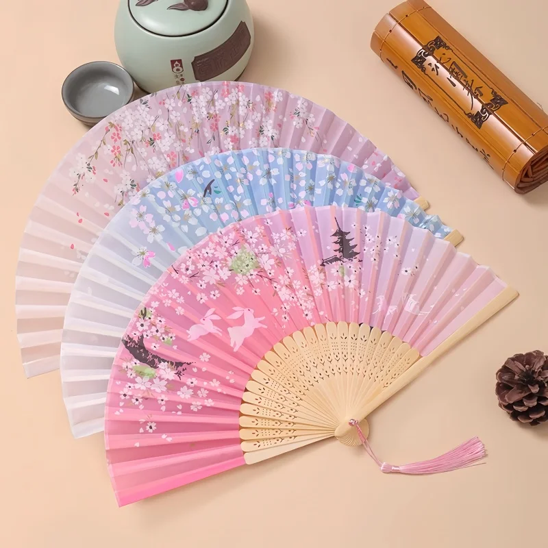 

Portable Chinese Style Summer Tassel Fan Foldable Ancient Costume Women's Han Dynasty Children's Dance Small Bamboo Fan