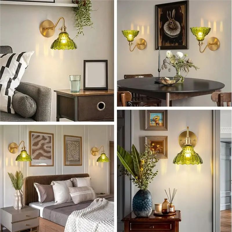 【VALUE MONEY】For Bedroom Living Room Home Decor Light Fixtures Vintage Floral Wall Light Glass Wall Lamp Modern Bedside Lamp