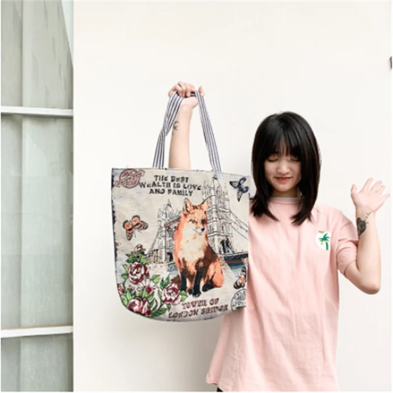 Summer Women's Canvas Cartoon Graffiti Printing Handbag Large Capacity Shoulder Beach Bag Fashion Folding Ladies Casual Tote Bag