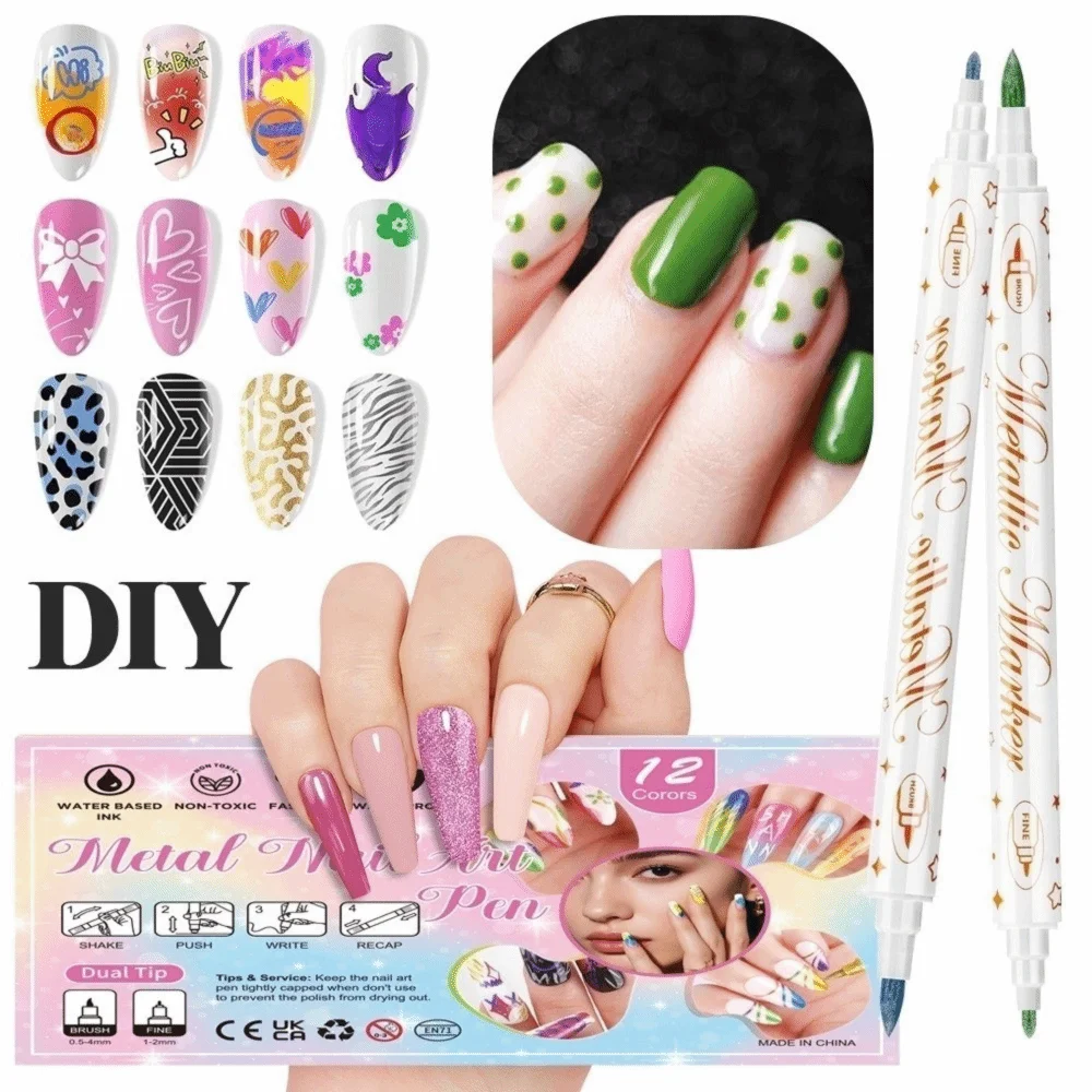 12Pcs/Set New Colorful Nail Art Graffiti Pen DIY Waterproof Drawing Pen 3D Abstract Lines Painting Liner Manicure Tool