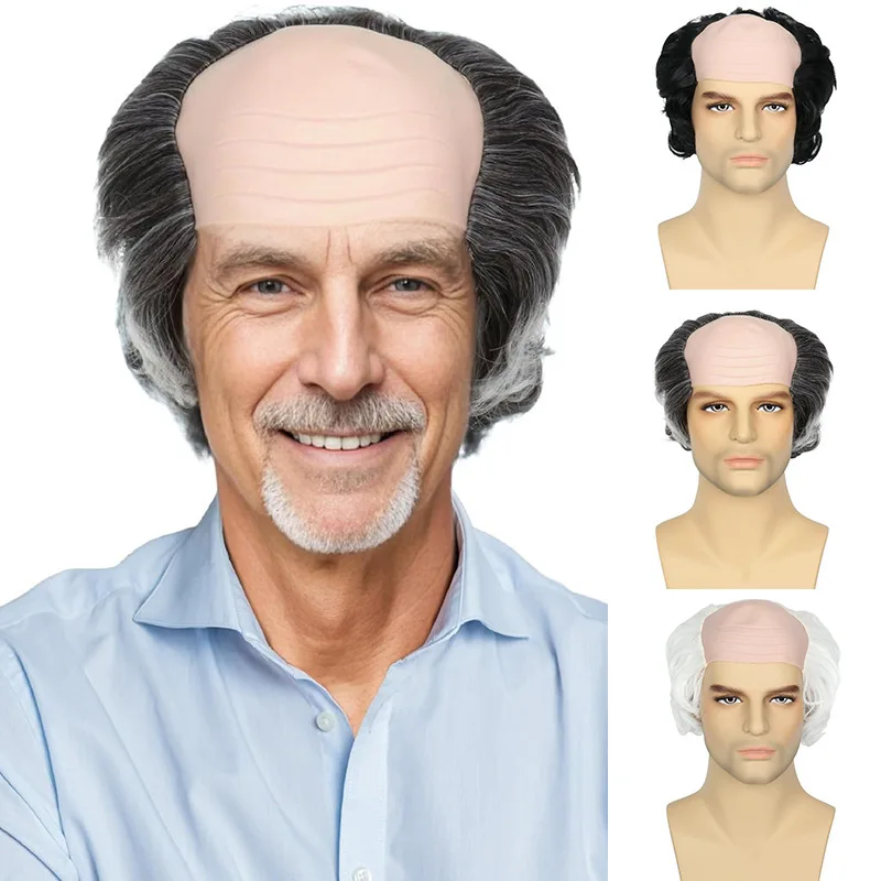 

An Elderly Person'S Synthetic Hair, With Bald Hair On Both Sides, Is Suitable For A Halloween-Themed Party Cosplay Grandpa Wig