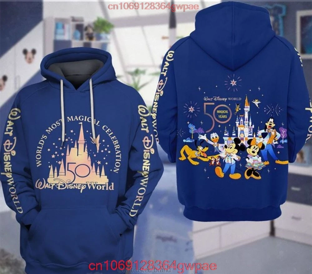 2023ใหม่ Disney 3d Hoodie 50th Anniversary Dates การ์ตูน Disney 3d Hoodie สำหรับผู้ชายผู้หญิง Xxs ถึง6xl