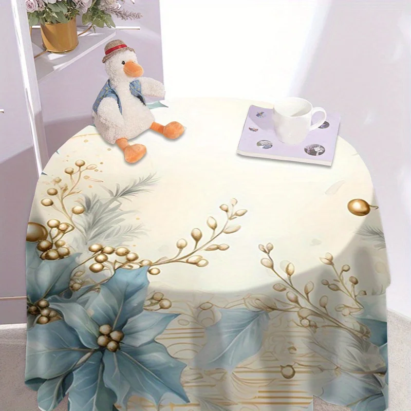 1Pc Christmas round table cloth, printed design, for home, catering, parties, picnics, Christmas decorations