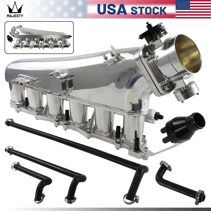Black/Silver Intake Manifold Fuel Rail Throttle Body 90mm For Skyline GTR R32 R33 RB26DET