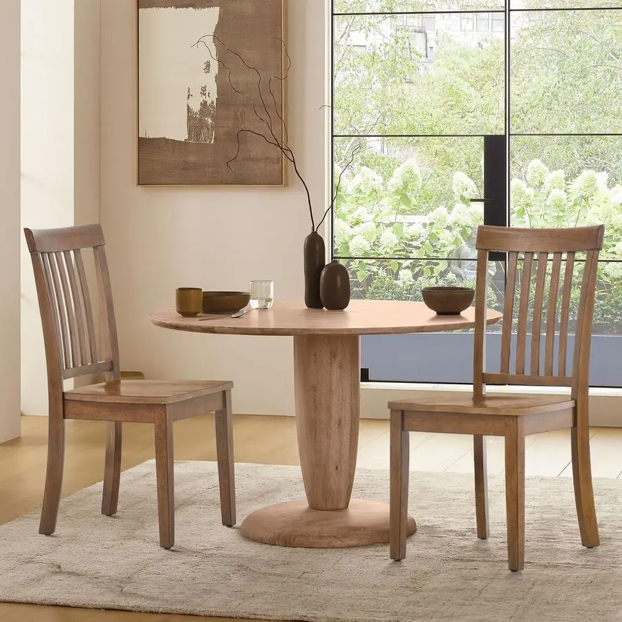 

Набор из 2 обеденных стульев для фермерского дома, светло-коричневые деревянные стулья для столовой, боковые стулья Windsor Spindle с высокой спинкой, резина без подлокотников