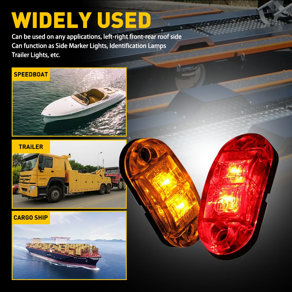 10Pcs Red/Amber Light Side Marker Lights Truck Trailer Turn Signal Light For Car Trucks Van Caravans Super Bright