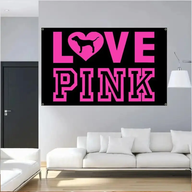 VIKAMA Love Dog Heart Wall Tapestry Sweet Letter Art Backdrop Polyester Wall Hanging Bedroom Dorm Living Room Girls Home Decor