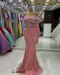 New Elegant Pink Celebrity Dresses Mermaid Off Shoulder Strapless Evening Gowns Formal Occasion Dresses Crystal Vestidos De Gala