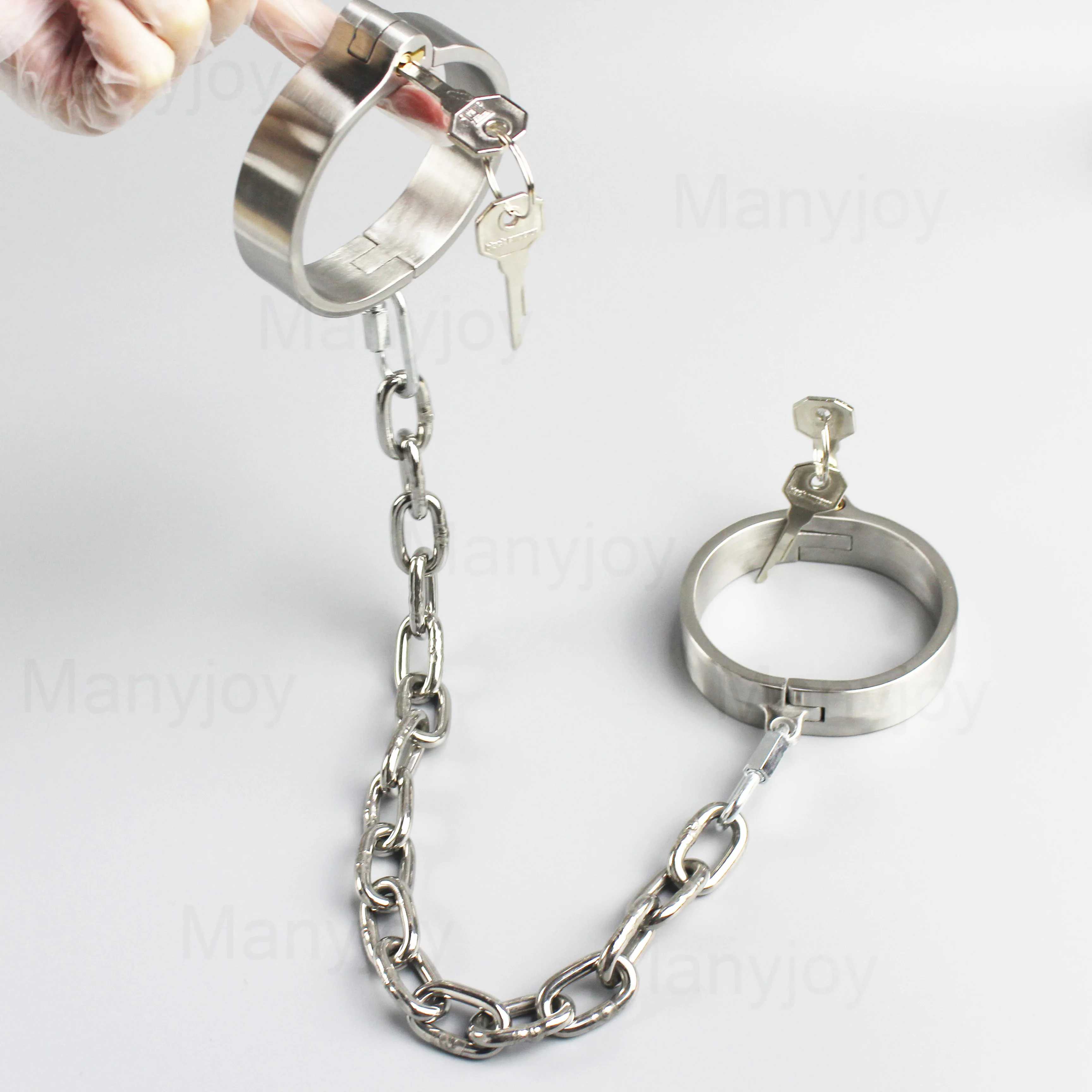 BDSM Stainless Steel Handcuffs Wrist Ankle Cuffs with Removable Chain Restraint Shackles Slave Sex Game Adult Roleplay Women Men