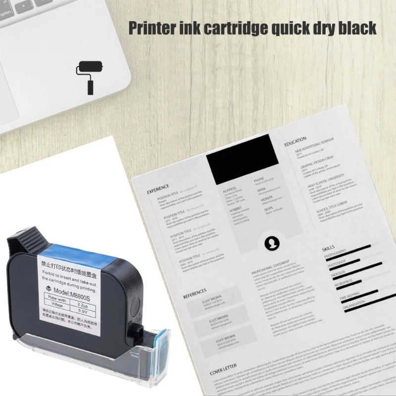 652F M8800S Quick Dry Black Cartridge for Handheld Inkjet Printer, Works on Paper, Fabric, Plastic