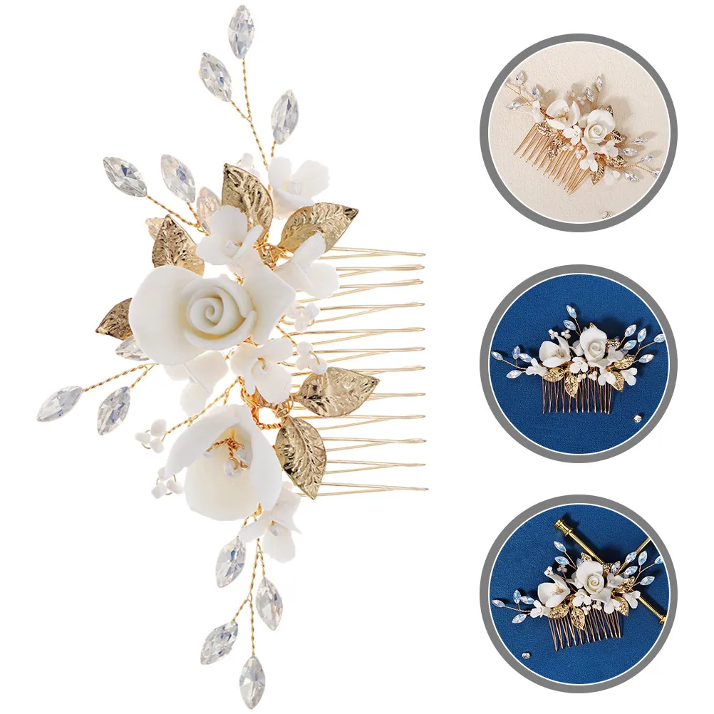 

Elegant Floral Ceramic Hair Comb Suitable for Women Girls Bridal Hair Accessories Wedding Supplies Flower Headdress Decor