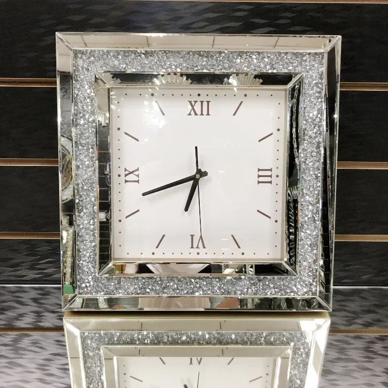 Nordic Luxury Round Square Mirror Wall Clock Living Room Creative Diamond Wall Clocks Modern Fashion Style Bedroom Decoration
