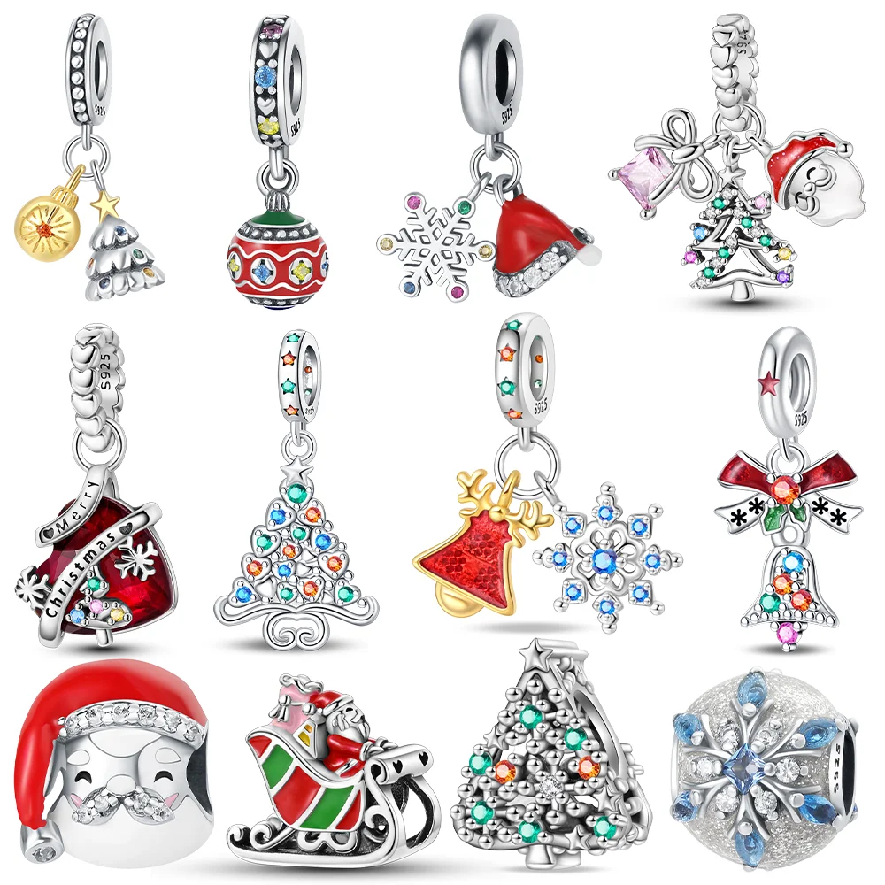 

925 Sterling Silver Certified Original Charms Snowflake Christmas Tree Pendant Hat Beads Fit Bracelet Women Jewelry Gift Diy