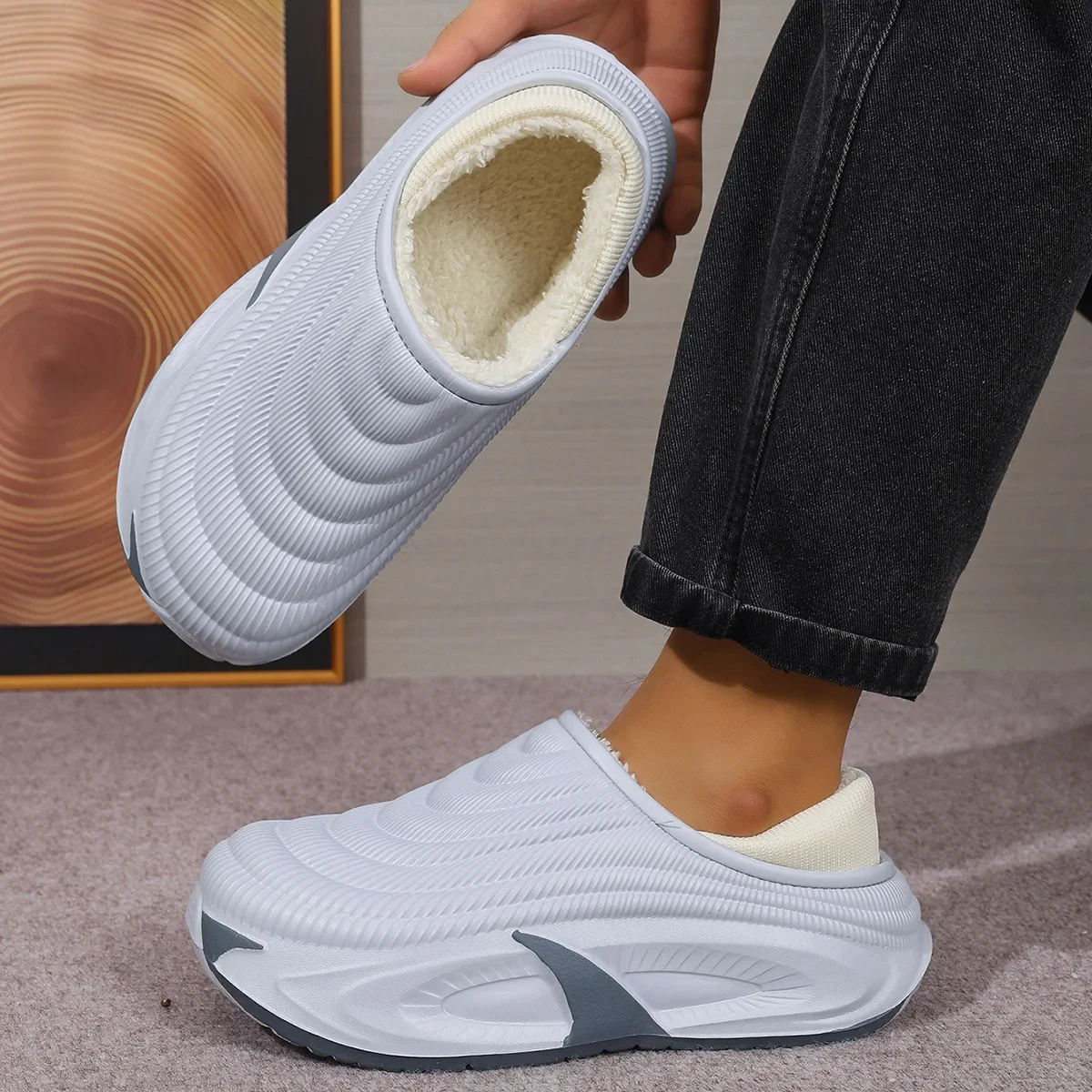 Wasserdichte Baumwoll-Hausschuhe für Herren und Damen, Paar-Outdoor-Schuhe, warm und rutschfest, mit dicker Sohle, warme Schuhe mit Fleece-Futter für zu Hause – Detail 14