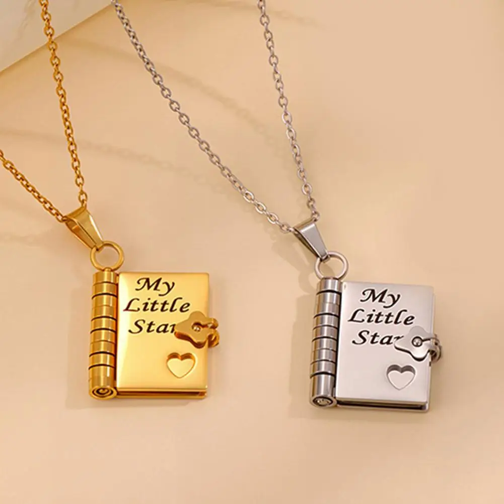 NEW My Little Star Book Pendant Necklace For Daughter Openable Pages Engraved Letter Stainless Steel Necklace For Birthday J4Y0