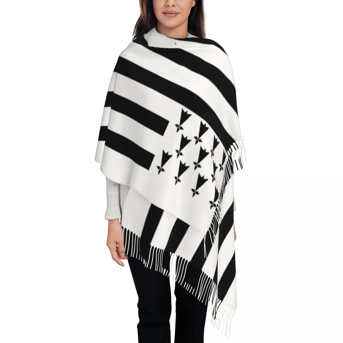 

Breton Brittany Flag Shawl Wrap for Women Winter Warm Long Soft Scarf Pashminas Shawl Scarves