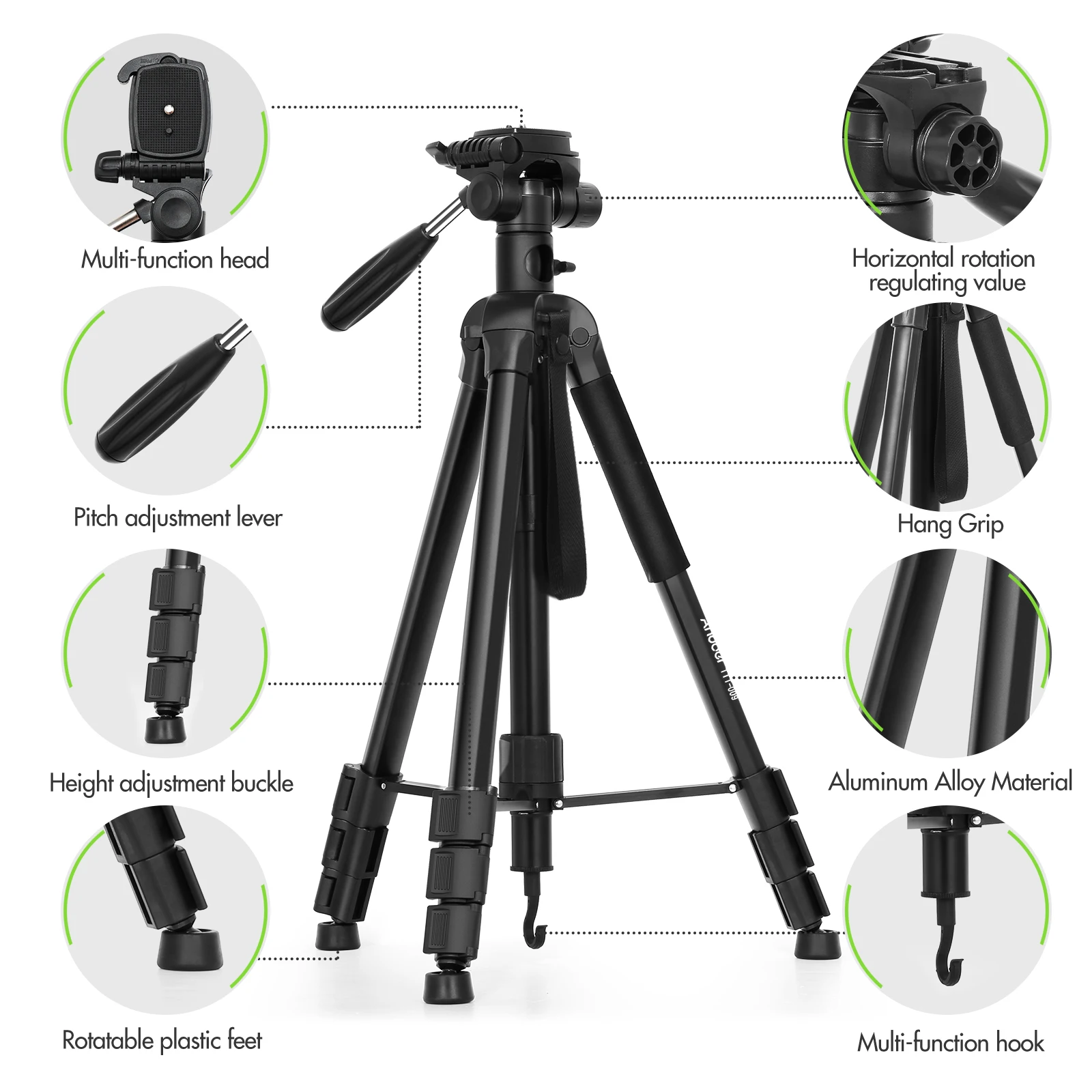 Andoer TTT-009 Tripod 168cm Monopod Camera Horizontal Tripod for Canon Sony Nikon DSLR Mirroless Cameras Camcorders Smartphones