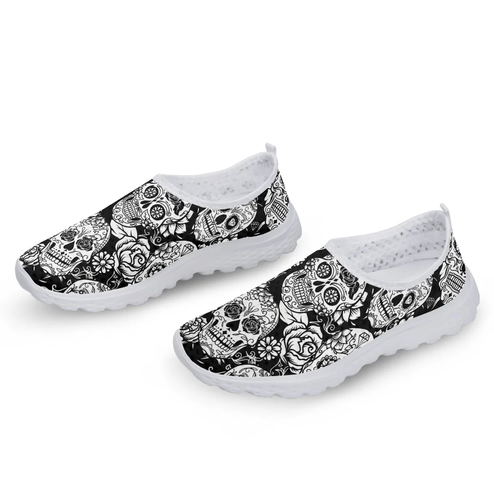 INSTANTARTS Breathable Woman Sneaker Flats Shoes Sugar Skull Print Summer Slip on Ladies Light Loafers Zapatos Mujer Mujer Pisos