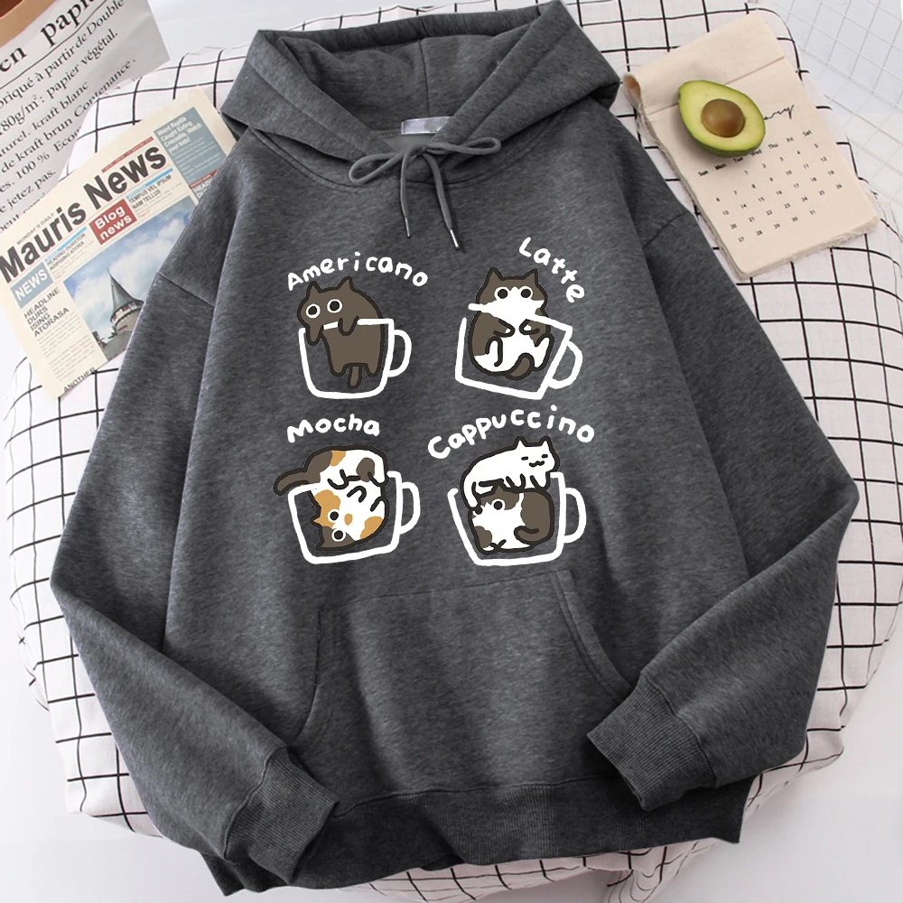 Men Five Little Cats In Cup Graphic Hoodie, Harajuku Streetwear Pullover, Cute Cartoon Print Sweatshirt Holiday Daily Hoody
