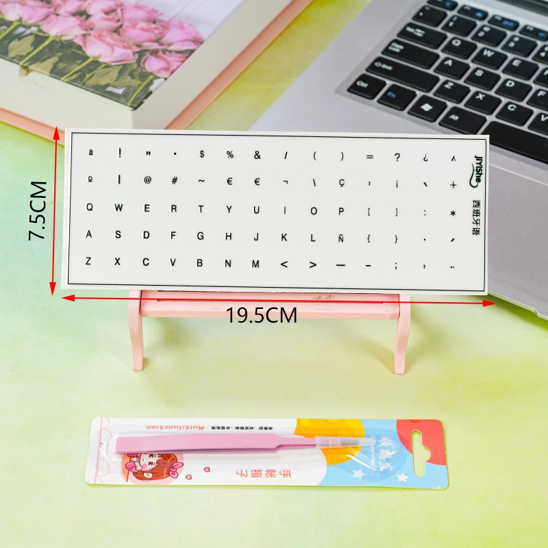 Suitable for (Spanish) Keyboard Stickers, Desktop and Laptop Key Stickers, Transparent Peel-Off Film with Lettering, Side-Engraved Stickers