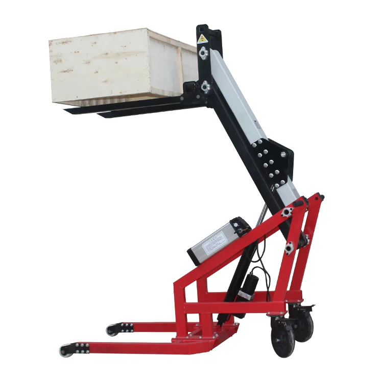 Portable electric forklift, simple small crank arm, hydraulic lifting platform, battery powered, manual movement